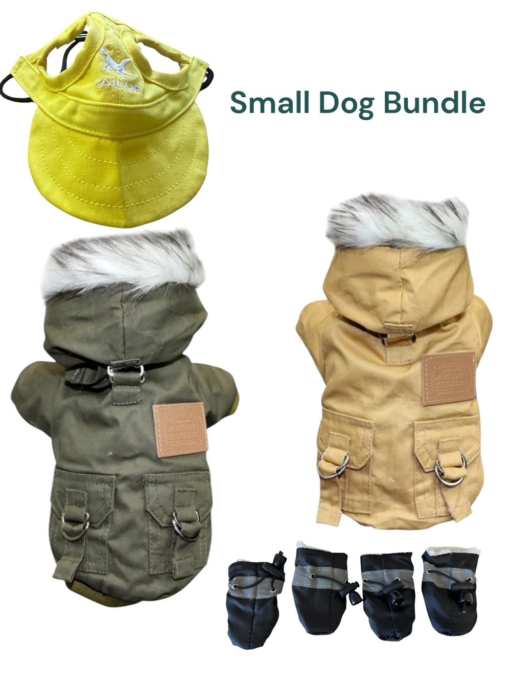 Bundle for Small Dog 2 coats, mittens and hat